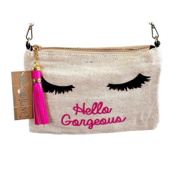 Crossbody Boho "Hello Gorgeous" Gold Accent Chain Faux Leather NWT - Picture 1 of 6